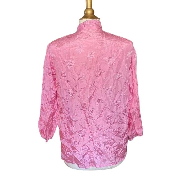 Golden Bee Vintage Pink Silk Damask Embroidered Bird Mandarin Jacket Womens L - Picture 4 of 6